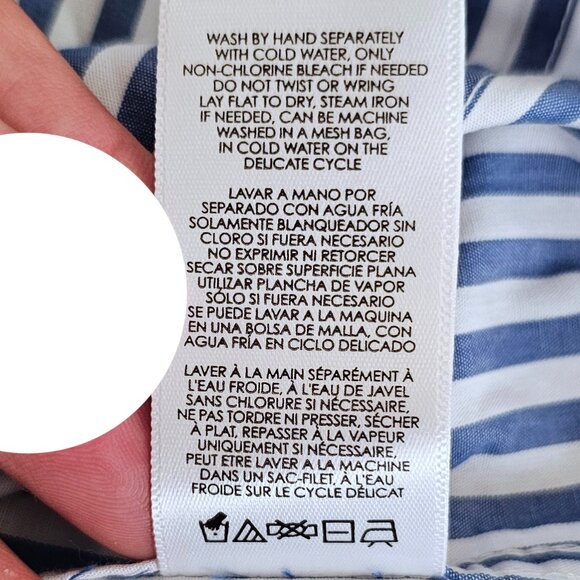 CAbi Striped Long Sleeve Button Up Prep School Shirt 6085, L, White & Blue - Picture 8 of 9